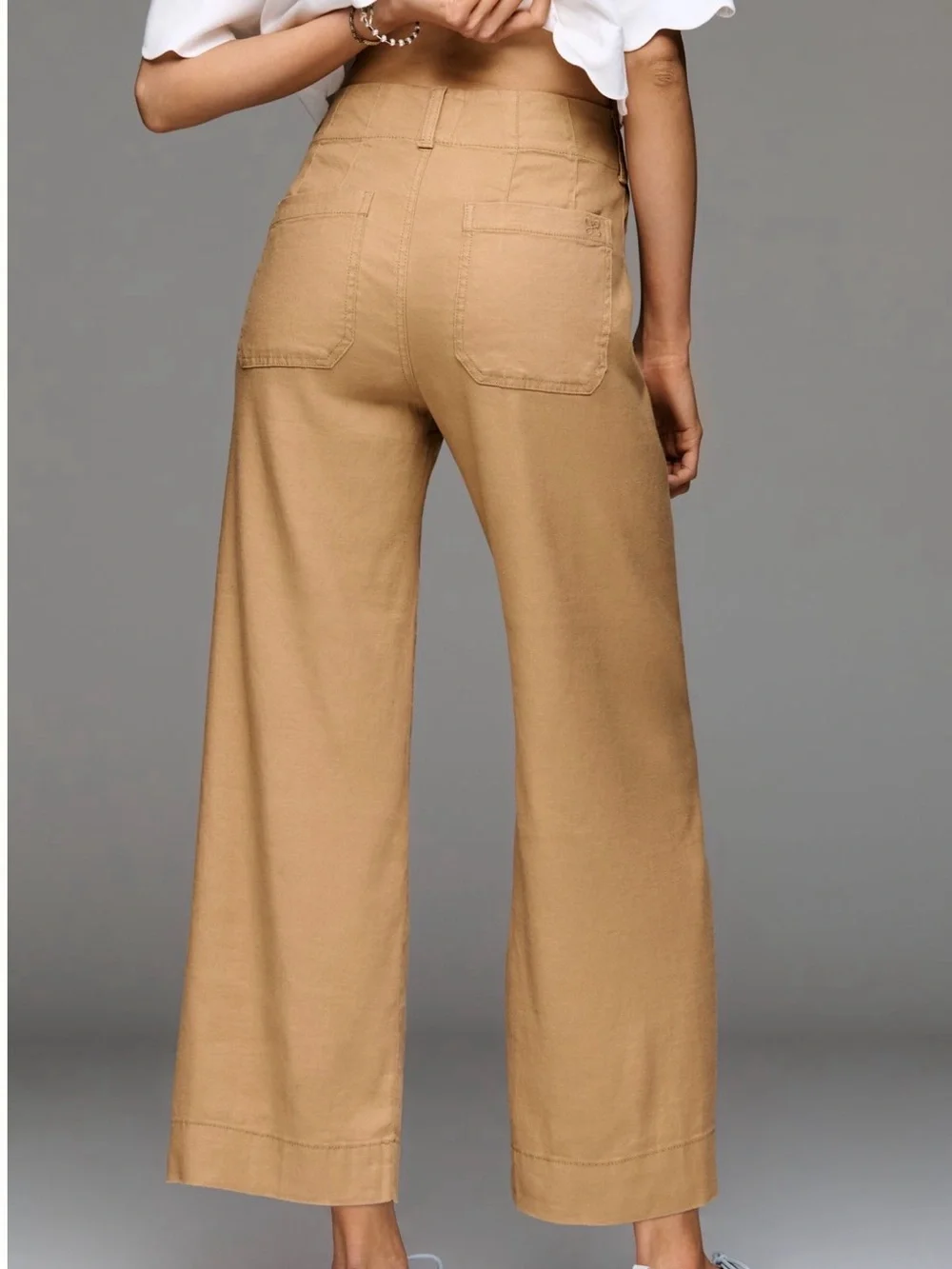 Anthropologie Maeve Collette Linen Cotton Blend Cropped Collette Pant 26P Camel - Picture 2 of 6